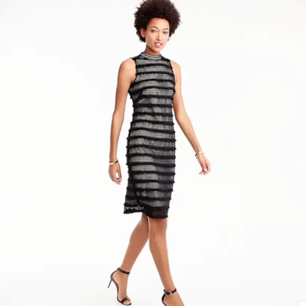 NEW J. Crew Black Lace & Fringe Dress Size 0